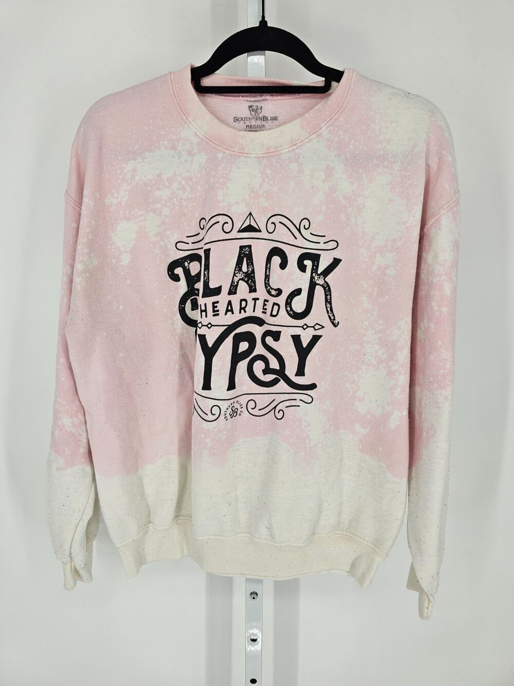 Southern Bliss Womens Sz M Crew Neck Sweatshirt Black Hearted Gypsy Pink White